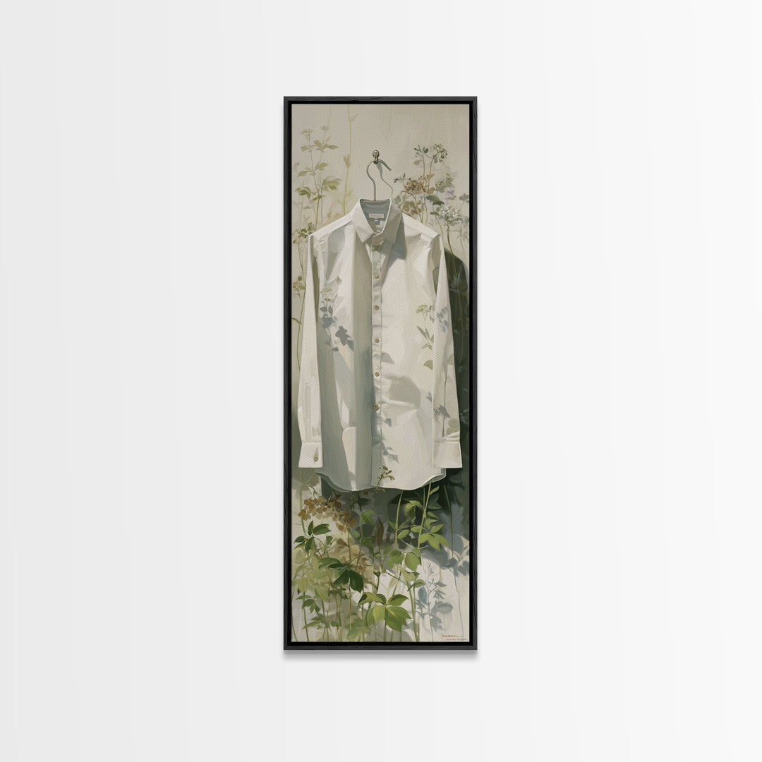 White Shirt on Hanger Canvas Print, Laundry Room Art, Fine Art Print, Living Room Decor, Fine Art, Clean, Painting, Digital Art, LRA-1x3-57