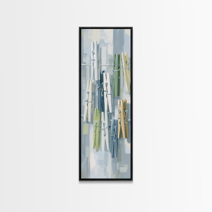 Cheerful Clothespins Arranged as Pattern Framed Canvas Print, Laundry Room Art, Printable Art, Living Room Decor, Clean, LRA-1x3-64