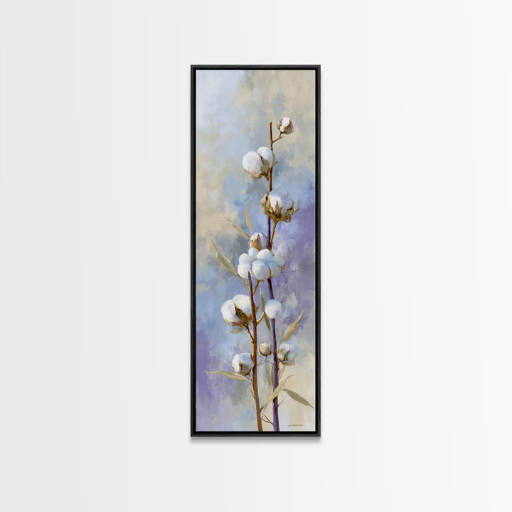 Fresh Cotton Branch Botanical Study Framed Canvas Print, Laundry Room Art, Gallery Wall Prints, Living Room Decor, Clean, LRA-1x3-91