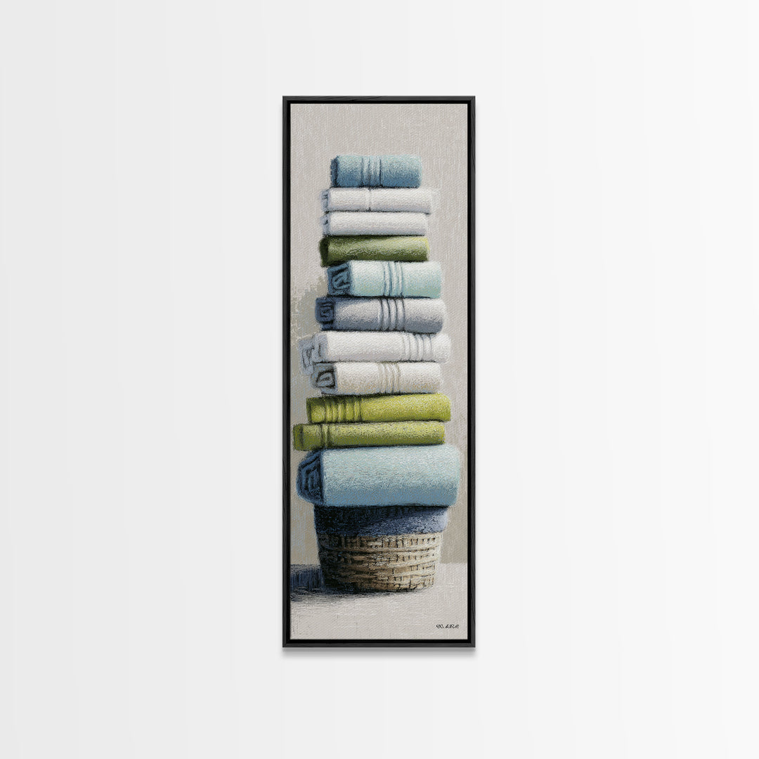 Basket of Folded Towels Canvas Print, Laundry Room Art, Statement Artwork, Living Room Decor, Fine Art, Clean, Digital Art, LRA-1x3-98