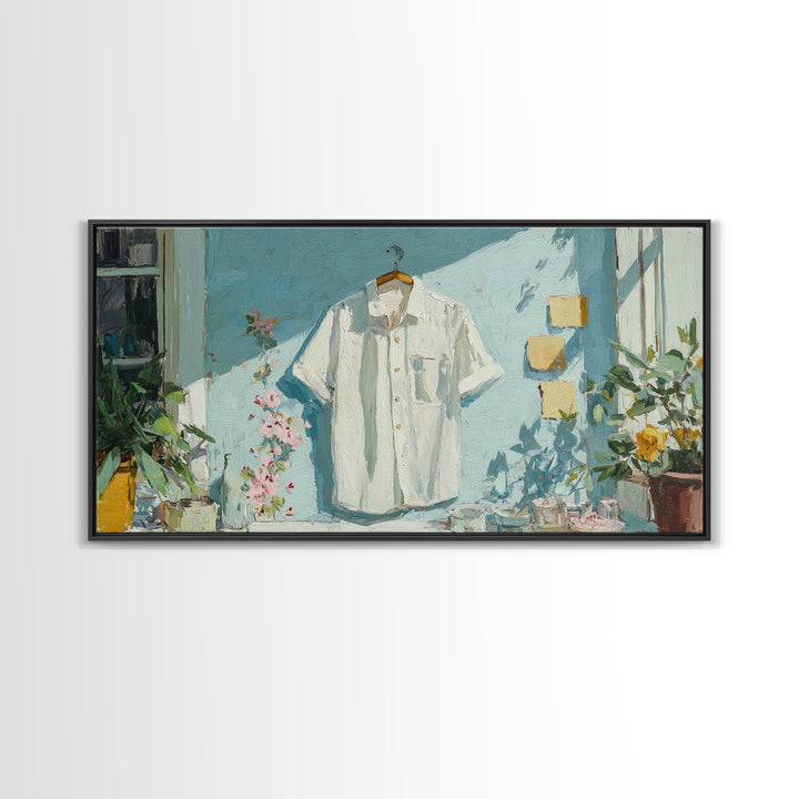White Shirt on Hanger Canvas Print, Laundry Room Art, Contemporary Art, Living Room Decor, Fine Art, Clean, Farmhouse Decor, LRA-2x1-17