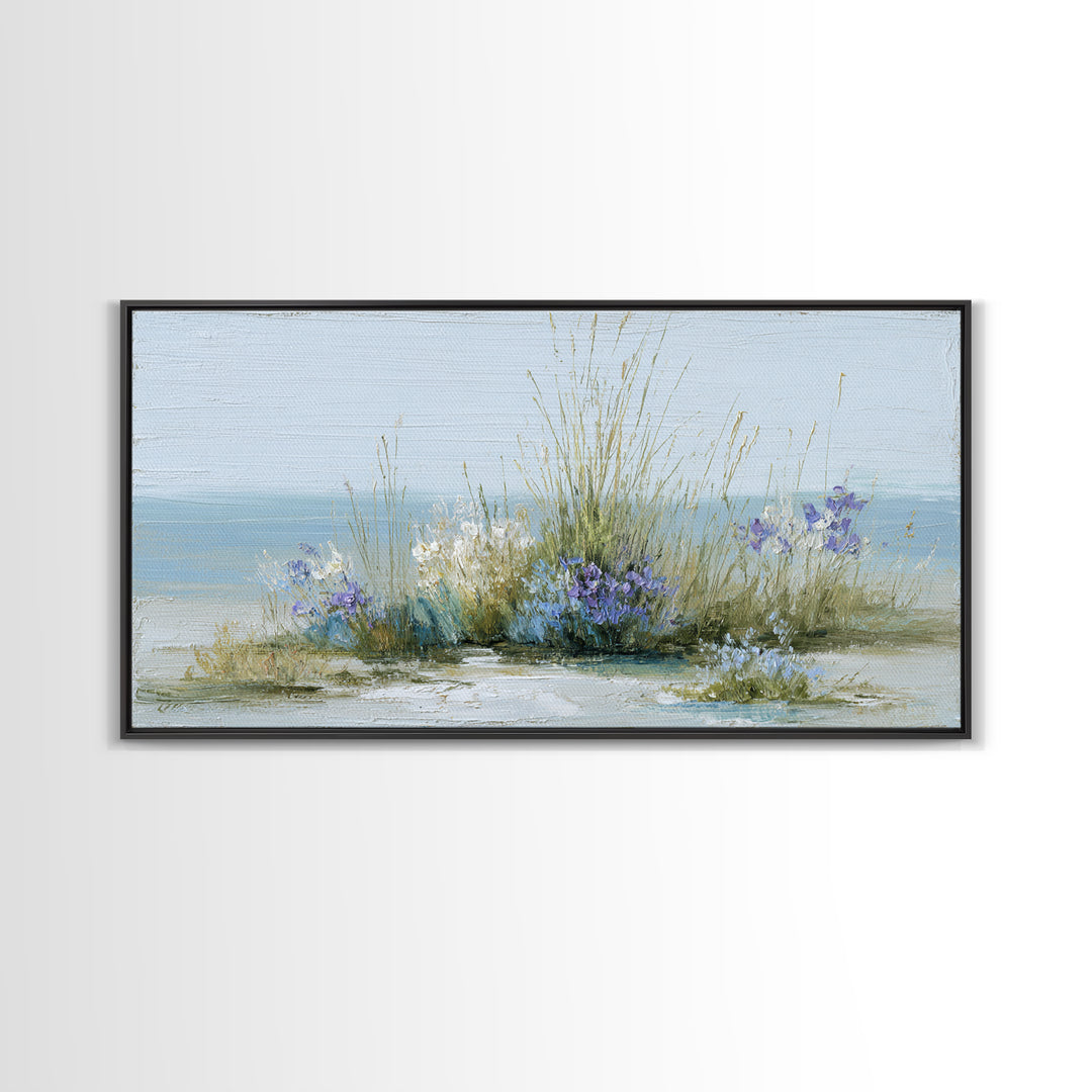 Fresh Air Meadow Landscape for Clean Mood Framed Canvas Print, Laundry Room Art, Oil Painting, Living Room Decor, Clean, LRA-2x1-43