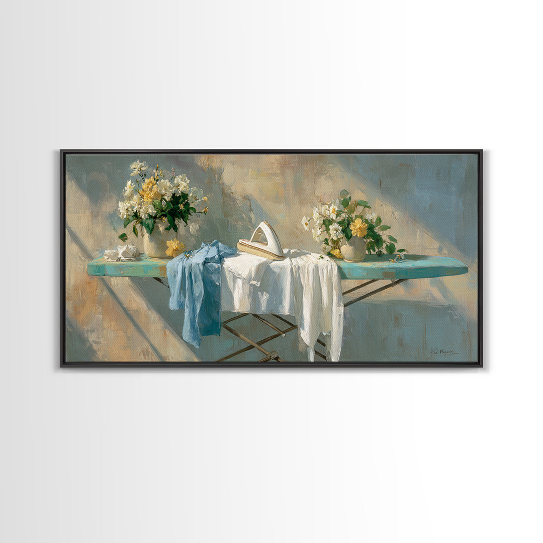 Ironing Board Still Life Canvas Print, Laundry Room Art, Textured Painting, Living Room Decor, Fine Art, Clean, New Home Gift, LRA-2x1-44