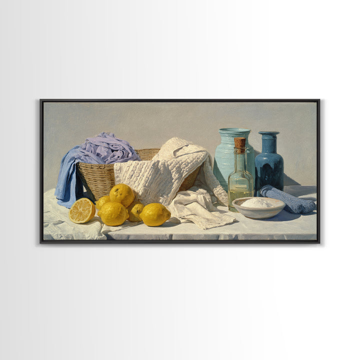 Lemon and Clean Linen Still Life Canvas Print, Laundry Room Art, Farmhouse Decor, Living Room Decor, Abstract Art, Clean, LRA-2x1-47