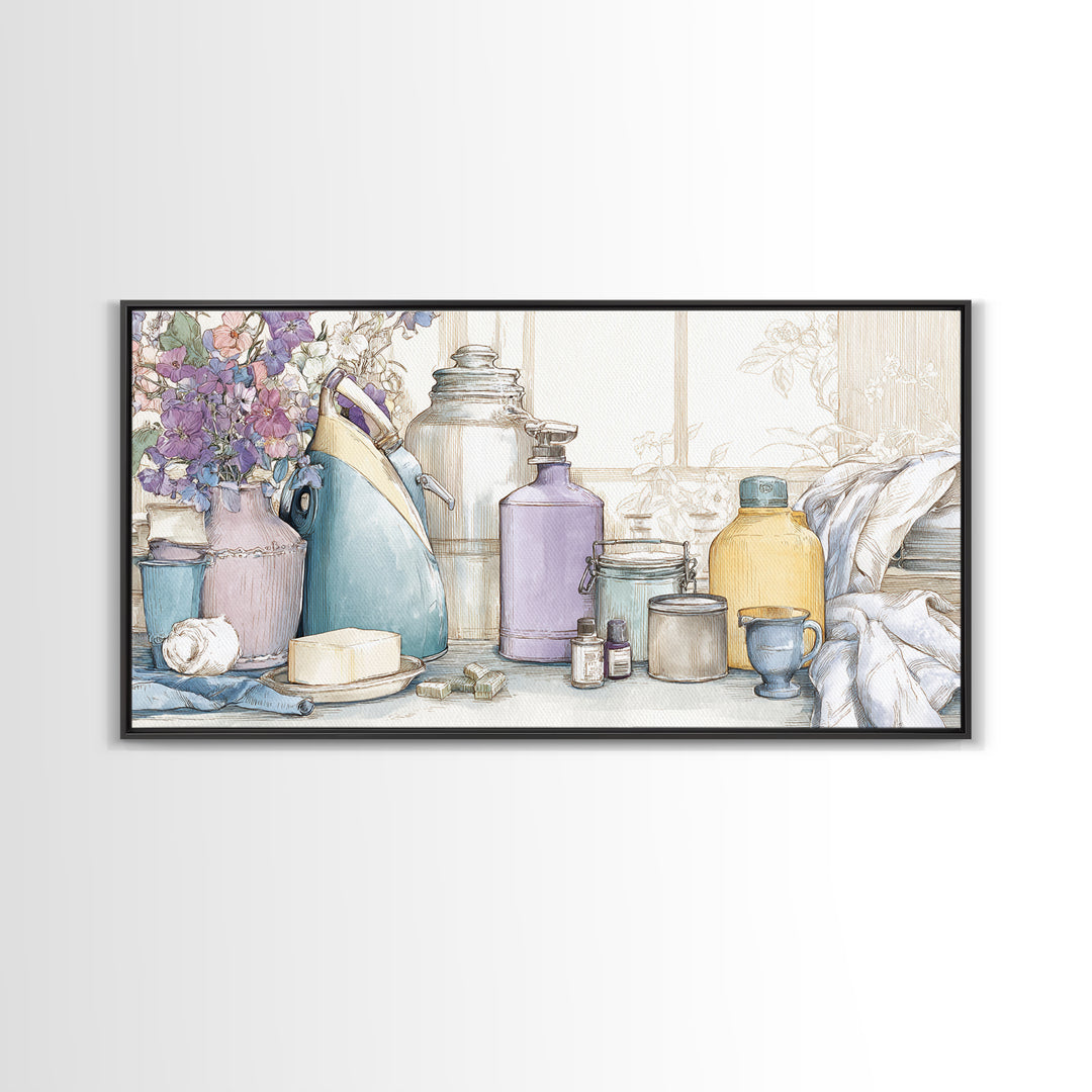 Retro Iron Illustration Canvas Print, Laundry Room Art, Digital Print, Living Room Decor, Oil Painting, Clean, Custom Wall Art, LRA-2x1-53