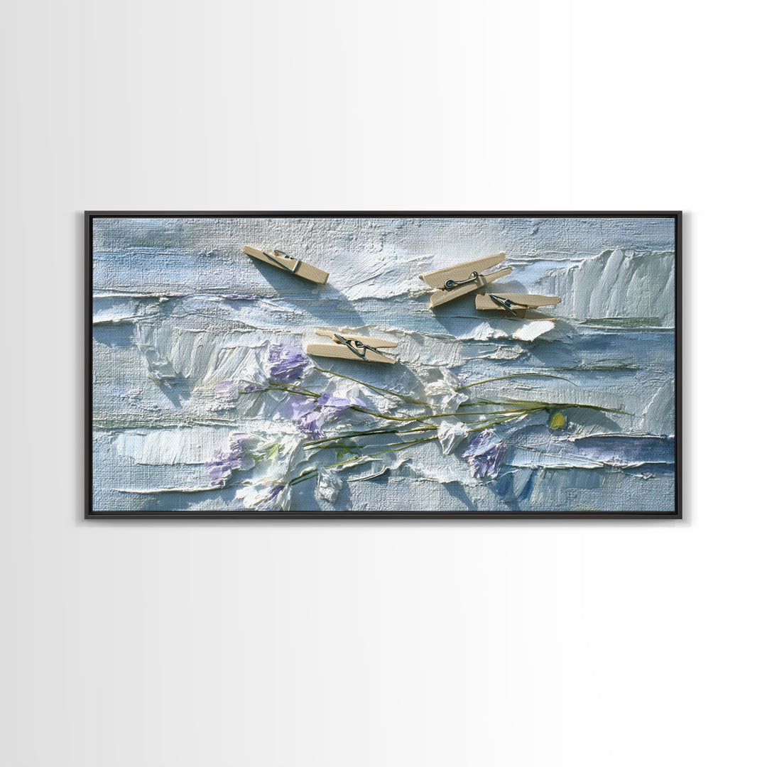 Linen Texture Abstract Framed Canvas Print, Laundry Room Art, Oil Painting, Living Room Decor, Abstract Art, Clean, LRA-2x1-56