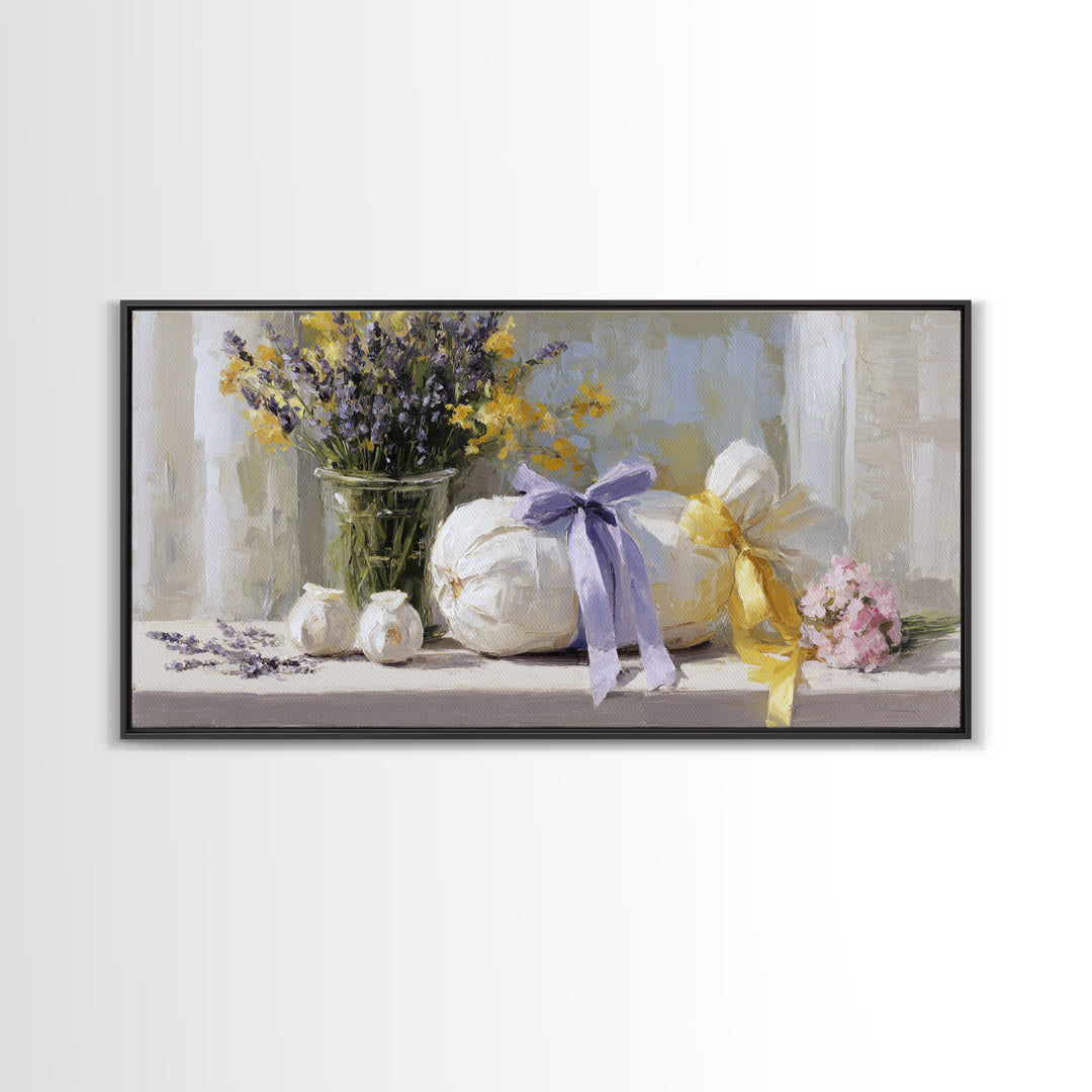 Lavender Sachet and Ribbon Still Life Canvas Print, Laundry Room Art, Printable Wall Art, Living Room Decor, Fine Art, Clean, LRA-2x1-61