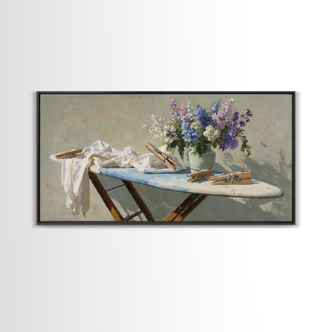 Ironing Board Still Life Canvas Print, Laundry Room Art, Living Room Decor, Watercolor Art, Clean, Custom Wall Art, LRA-2x1-68