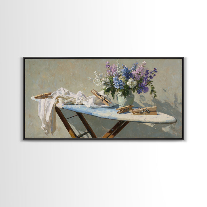 Ironing Board Still Life Canvas Print, Laundry Room Art, Living Room Decor, Watercolor Art, Clean, Custom Wall Art, LRA-2x1-68