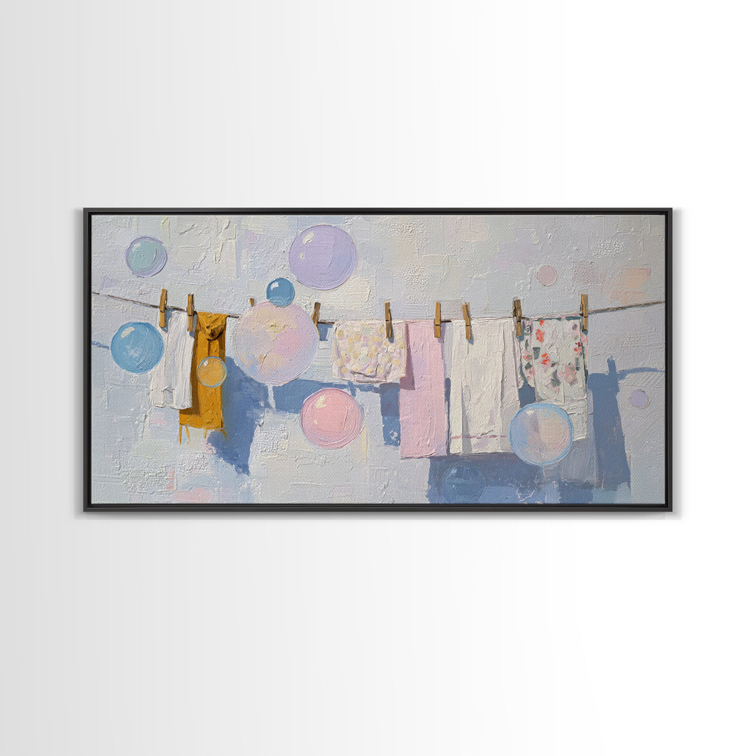 Soap Bubbles Rendered as Playful Abstract Circles Canvas Print, Laundry Room Art, Printable Wall Art, Living Room Decor, Clean, LRA-2x1-74