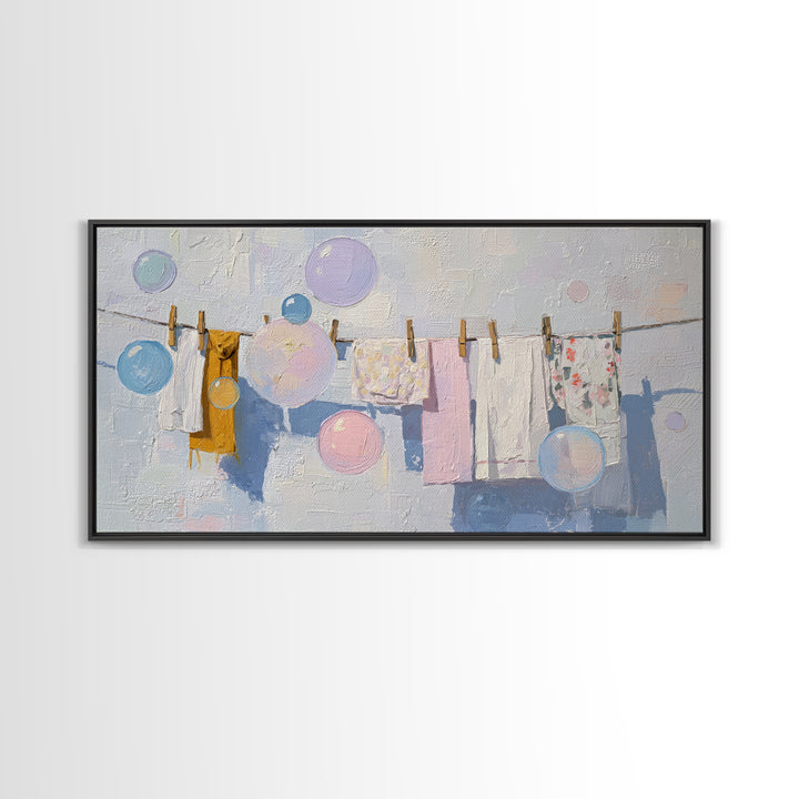 Soap Bubbles Rendered as Playful Abstract Circles Canvas Print, Laundry Room Art, Printable Wall Art, Living Room Decor, Clean, LRA-2x1-74