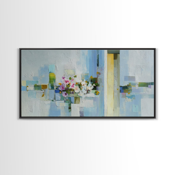 Linen Texture Abstract Framed Canvas Print, Laundry Room Art, Retro Wall Art, Living Room Decor, Clean, Digital Art Print, LRA-2x1-80