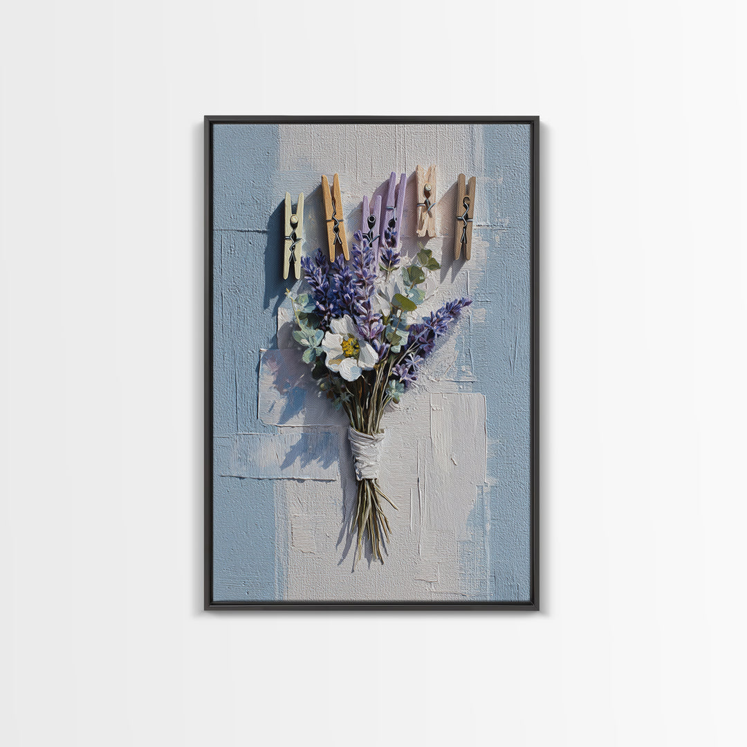 Clothespin Bouquet in Folk Art Style Framed Canvas Print, Laundry Room Art, Art Print, Living Room Decor, Fine Art, Clean, LRA-2x3-100