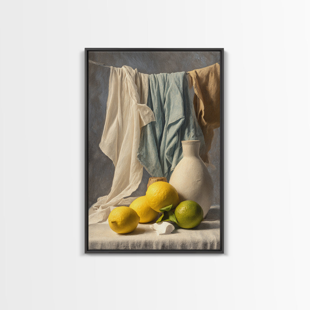 Lemon and Clean Linen Still Life Canvas Print, Laundry Room Art, Funny Poster, Living Room Decor, Clean, Minimalist Decor, LRA-2x3-11