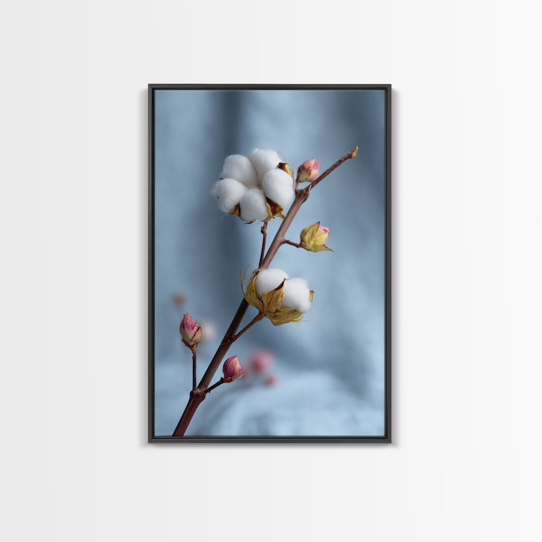 Fresh Cotton Branch Botanical Study Canvas Print, Laundry Room Art, Gallery Decor, Living Room Decor, Oil Painting, Clean, LRA-2x3-15