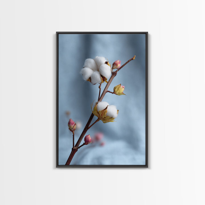 Fresh Cotton Branch Botanical Study Canvas Print, Laundry Room Art, Gallery Decor, Living Room Decor, Oil Painting, Clean, LRA-2x3-15