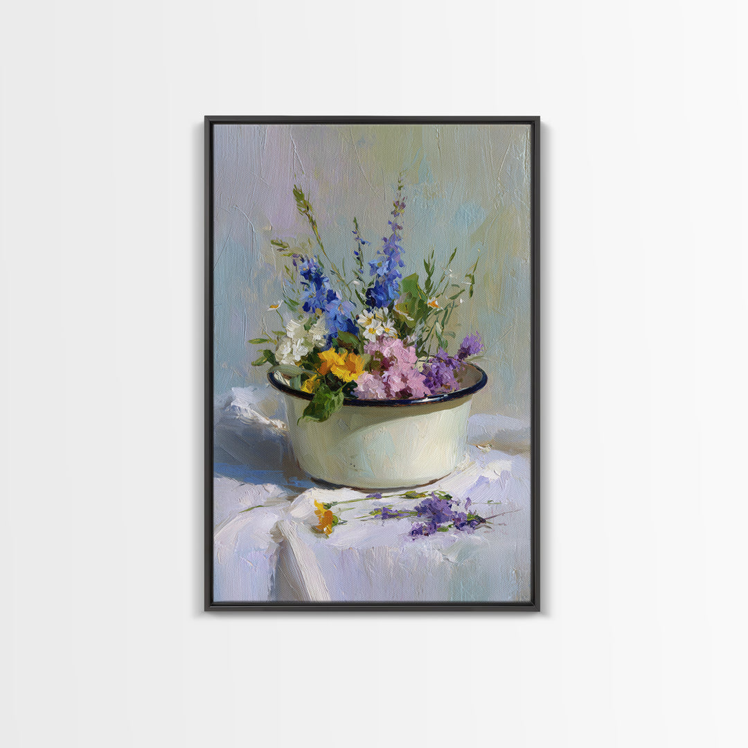 Old Enamel Basin Filled Canvas Print, Laundry Room Art, Whimsical Art, Living Room Decor, Fine Art, Clean, Statement Artwork, LRA-2x3-16