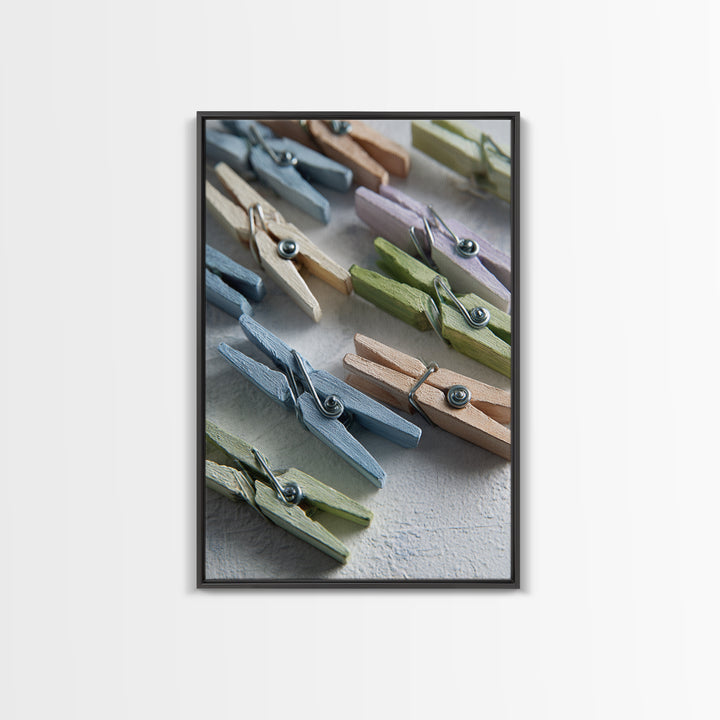 Cheerful Clothespins Arranged as Pattern Canvas Print, Laundry Room Art, Farmhouse Wall Art, Living Room Decor, Clean, LRA-2x3-36