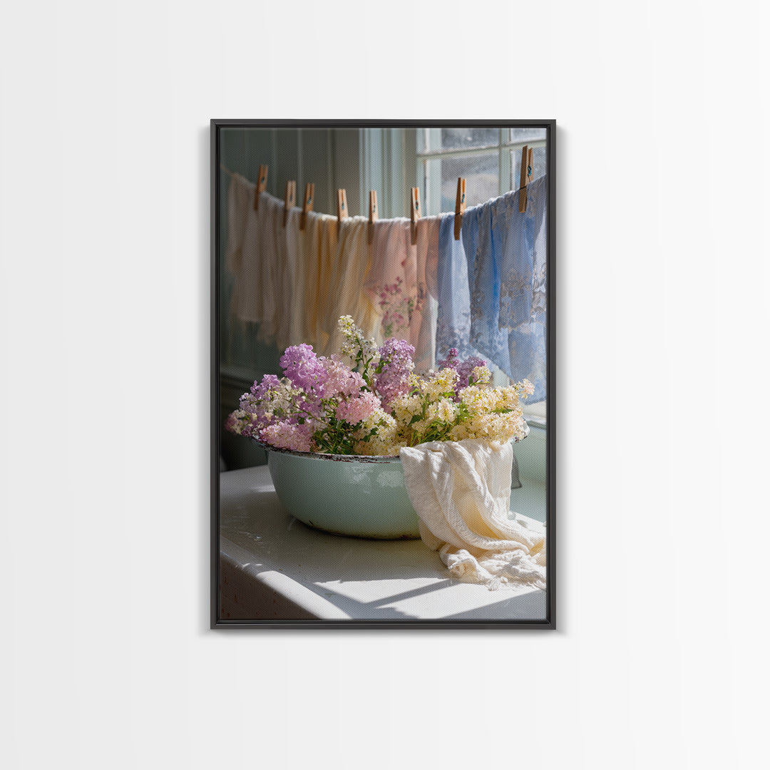 Old Enamel Basin Filled Canvas Print, Laundry Room Art, Fine Art Print, Living Room Decor, Watercolor Art, Clean, Painting, LRA-2x3-40