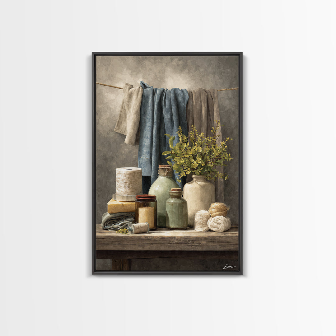 Farmhouse Laundry Sign Ornament Without Words Framed Canvas Print, Laundry Room Art, Room Decor, Living Room Decor, Clean, LRA-2x3-51