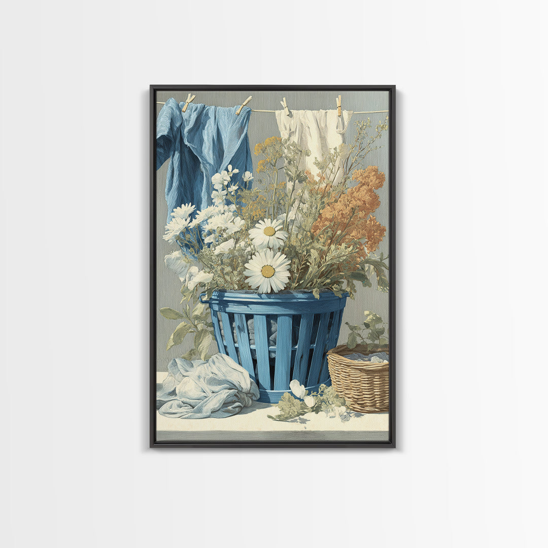 Blue Laundry Basket Canvas Print, Laundry Room Art, New Home Gift, Living Room Decor, Fine Art, Clean, Farmhouse Wall Art, LRA-2x3-61