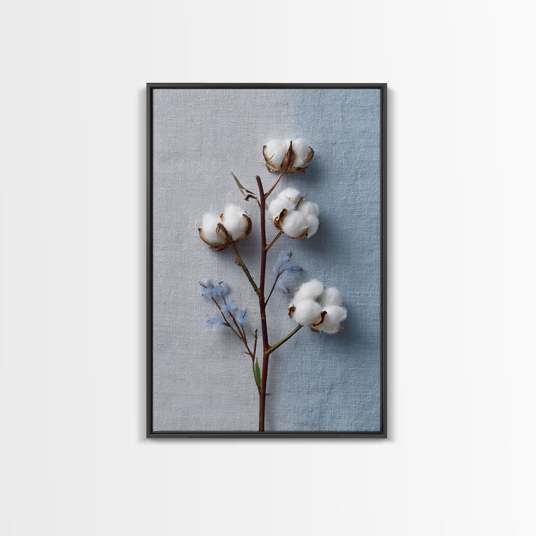 Fresh Cotton Branch Botanical Study Framed Canvas Print, Laundry Room Art, Printable Wall Art, Living Room Decor, Clean, LRA-2x3-63