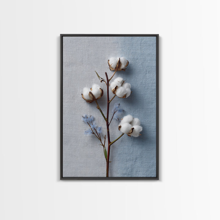 Fresh Cotton Branch Botanical Study Framed Canvas Print, Laundry Room Art, Printable Wall Art, Living Room Decor, Clean, LRA-2x3-63