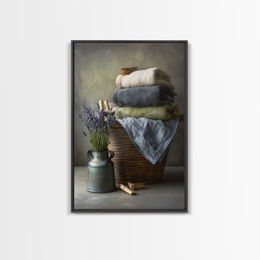 Basket of Folded Towels Canvas Print, Laundry Room Art, Painting, Living Room Decor, Fine Art, Clean, Wall Art Print, LRA-2x3-70
