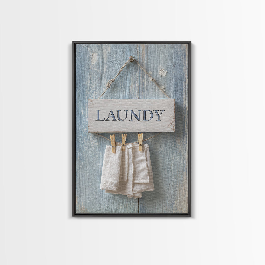Farmhouse Laundry Sign Ornament Without Words Framed Canvas Print, Laundry Room Art, Artwork, Living Room Decor, Clean, LRA-2x3-75