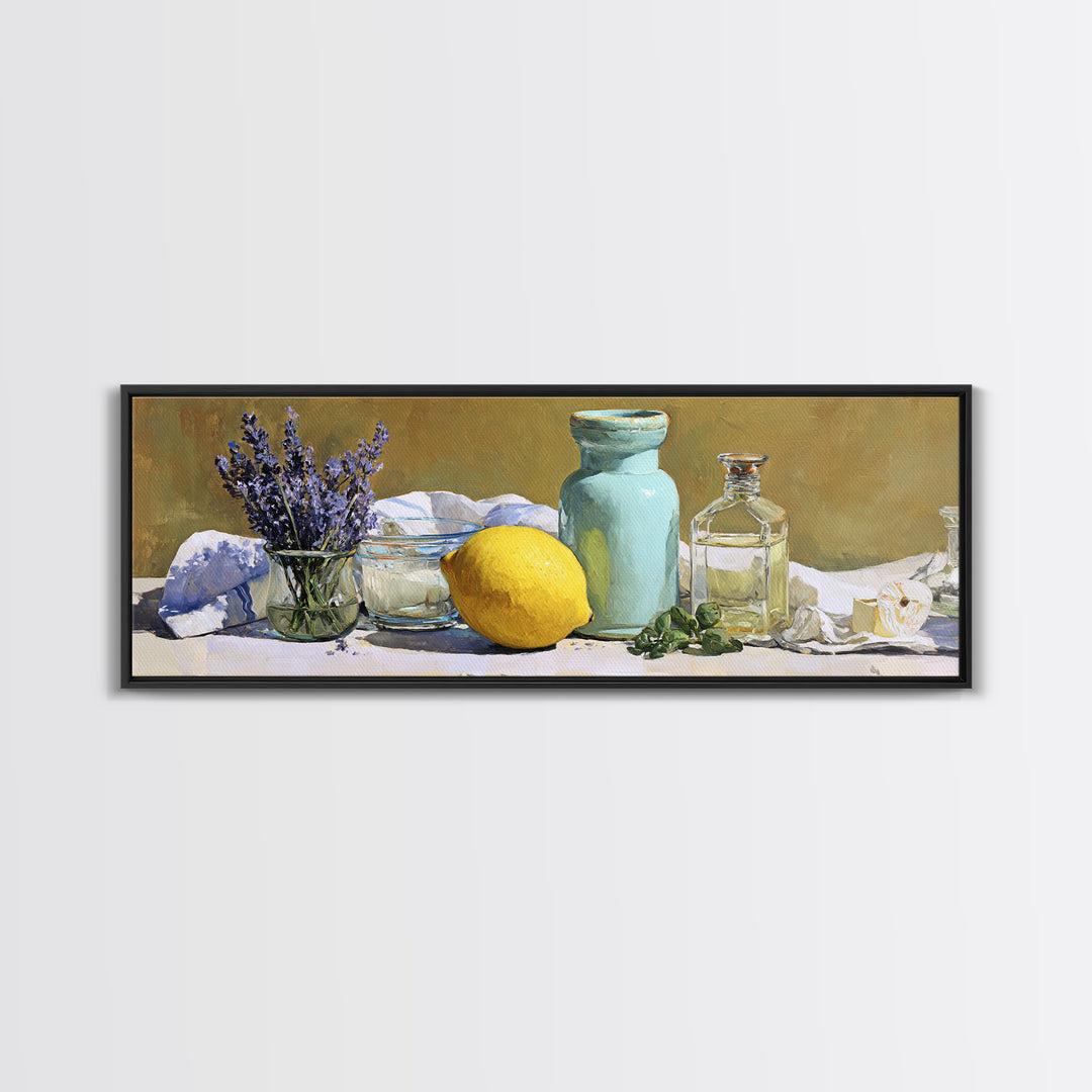 Lemon and Clean Linen Still Life Canvas Print, Laundry Room Art, Statement Artwork, Living Room Decor, Abstract Art, Clean, LRA-3x1-19