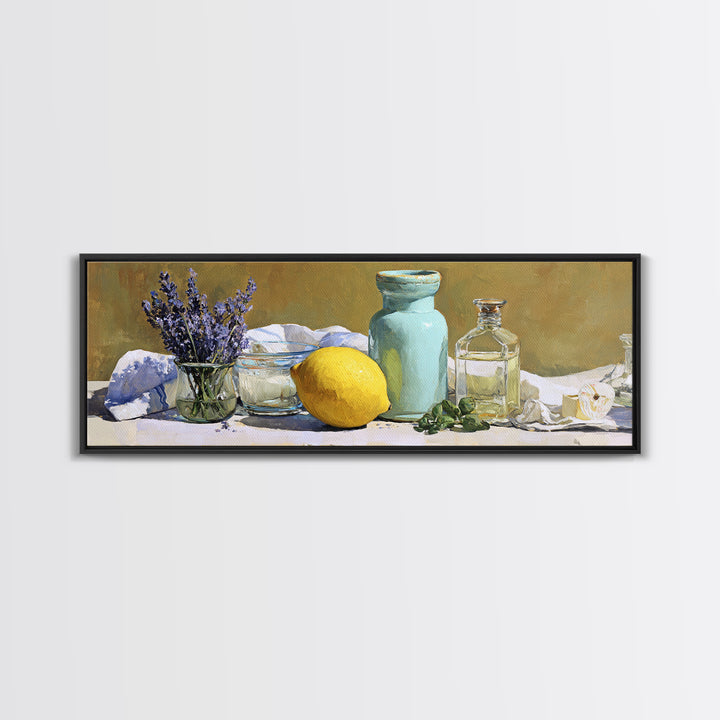 Lemon and Clean Linen Still Life Canvas Print, Laundry Room Art, Statement Artwork, Living Room Decor, Abstract Art, Clean, LRA-3x1-19