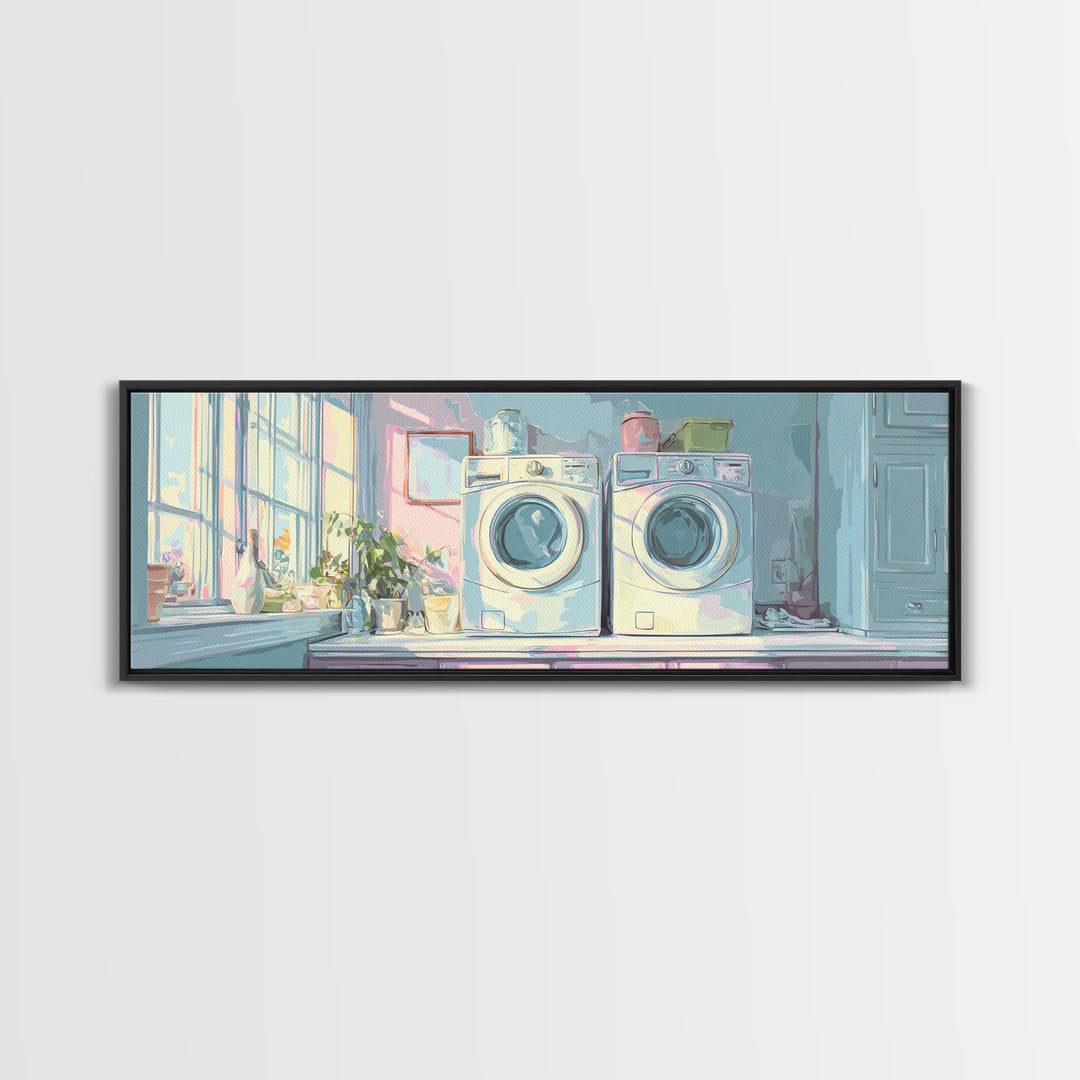 Washing Machine Icon Graphic Without Text Framed Canvas Print, Laundry Room Art, Oil Painting, Living Room Decor, Clean, LRA-3x1-2