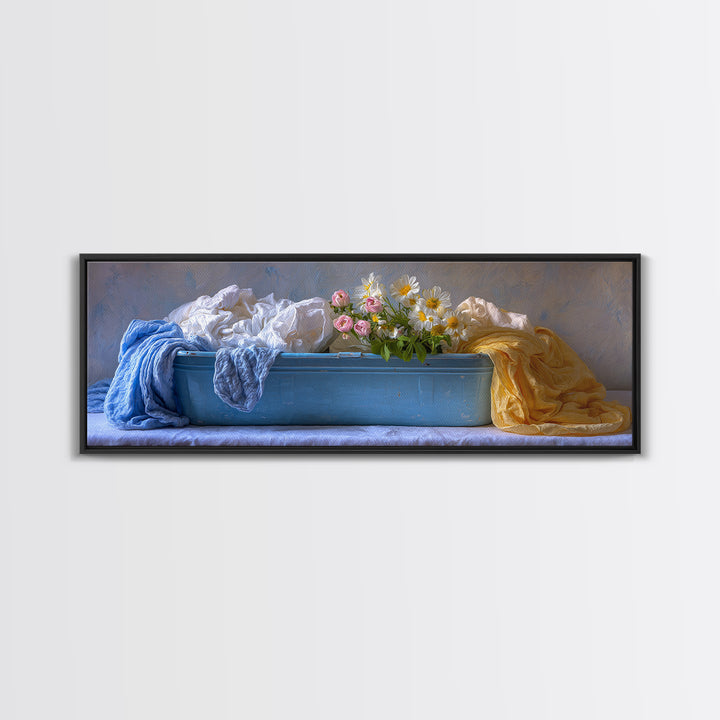 Blue Laundry Basket Canvas Print, Laundry Room Art, Laundry Room Decor, Living Room Decor, Fine Art, Clean, Gallery Decor, LRA-3x1-21