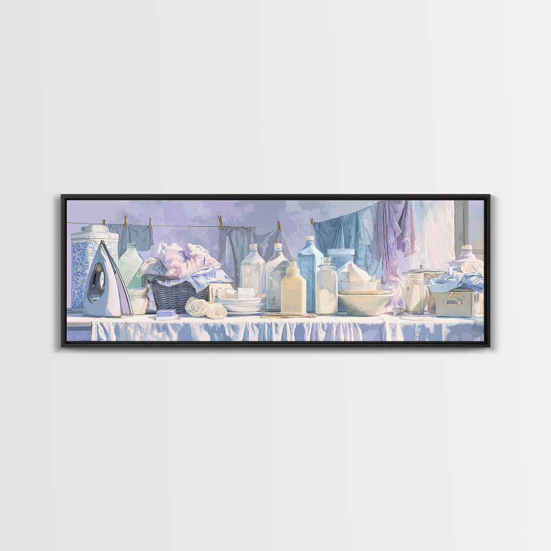 Retro Iron Illustration Canvas Print, Laundry Room Art, Minimalist Wall Art, Living Room Decor, Abstract Art, Clean, LRA-3x1-25