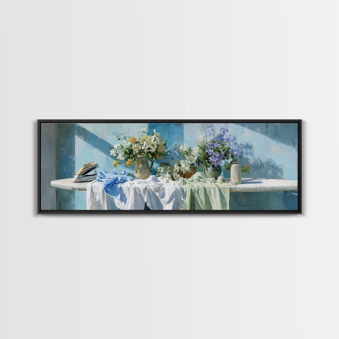 Ironing Board Still Life Canvas Print, Laundry Room Art, Gallery Decor, Living Room Decor, Oil Painting, Clean, LRA-3x1-40
