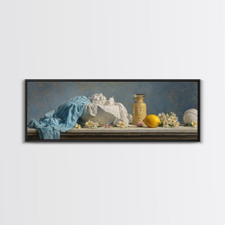 Lemon and Clean Linen Still Life Canvas Print, Laundry Room Art, Living Room Decor, Abstract Art, Clean, Wall Art Print, LRA-3x1-43