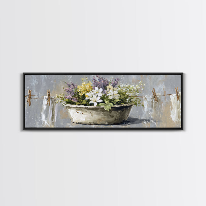 Old Enamel Basin Filled Canvas Print, Laundry Room Art, Art Print, Living Room Decor, Fine Art, Clean, Artwork, Digital Print, LRA-3x1-48