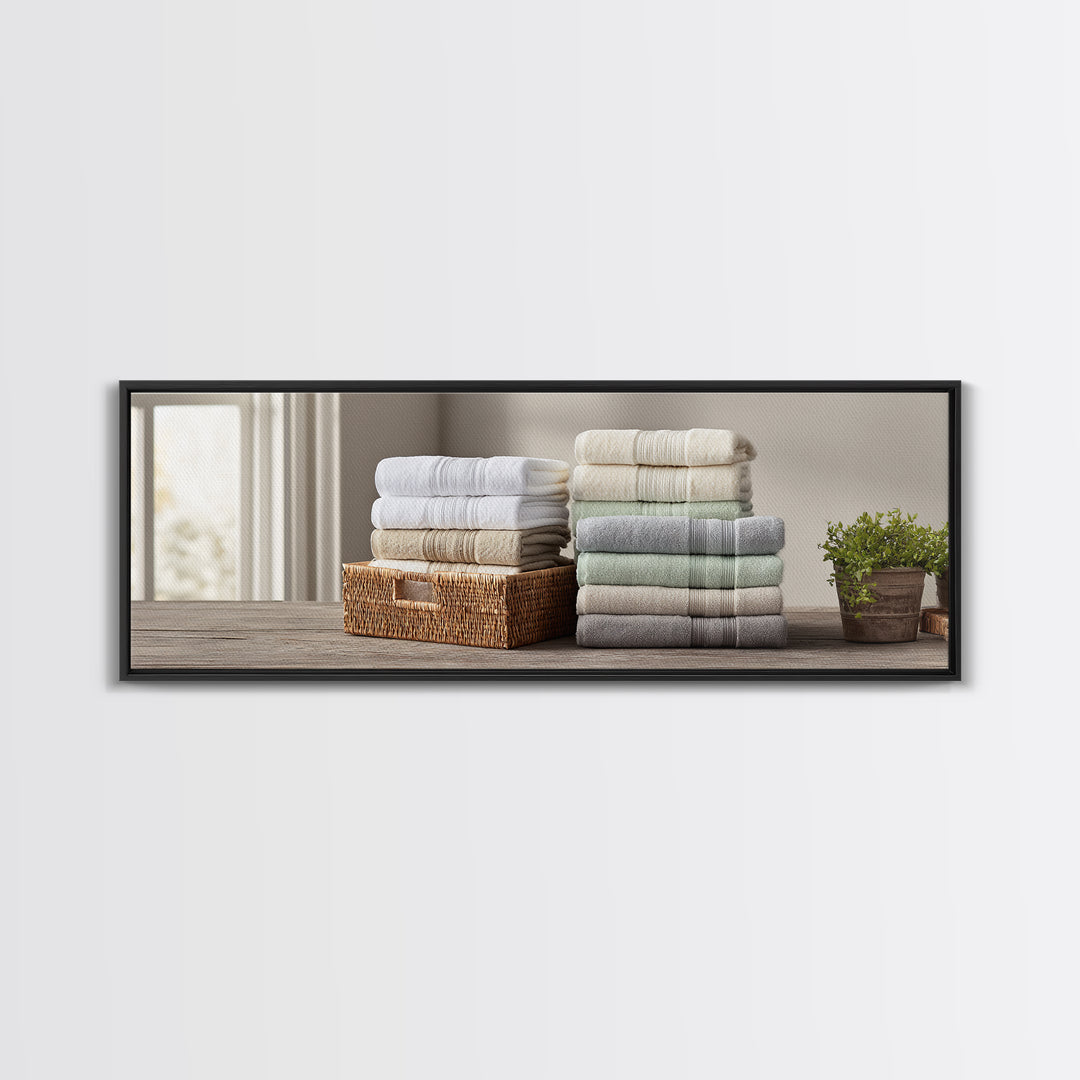 Basket of Folded Towels Canvas Print, Laundry Room Art, Downloadable Art, Living Room Decor, Fine Art, Clean, Boho Decor, LRA-3x1-54