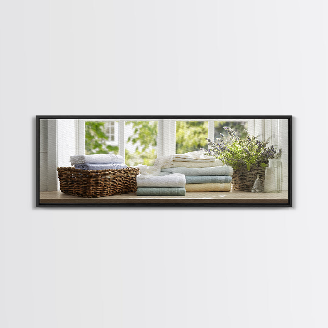 Basket of Folded Towels Canvas Print, Laundry Room Art, Farmhouse Wall Art, Living Room Decor, Fine Art, Clean, Fine Art Print, LRA-3x1-6