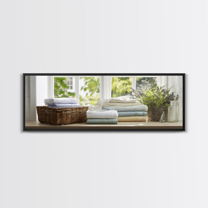 Basket of Folded Towels Canvas Print, Laundry Room Art, Farmhouse Wall Art, Living Room Decor, Fine Art, Clean, Fine Art Print, LRA-3x1-6