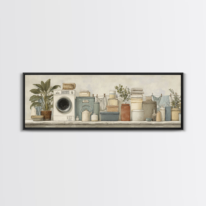 Retro Iron Illustration Framed Canvas Print, Laundry Room Art, Gallery Wall Prints, Living Room Decor, Fine Art, Clean, LRA-3x1-73
