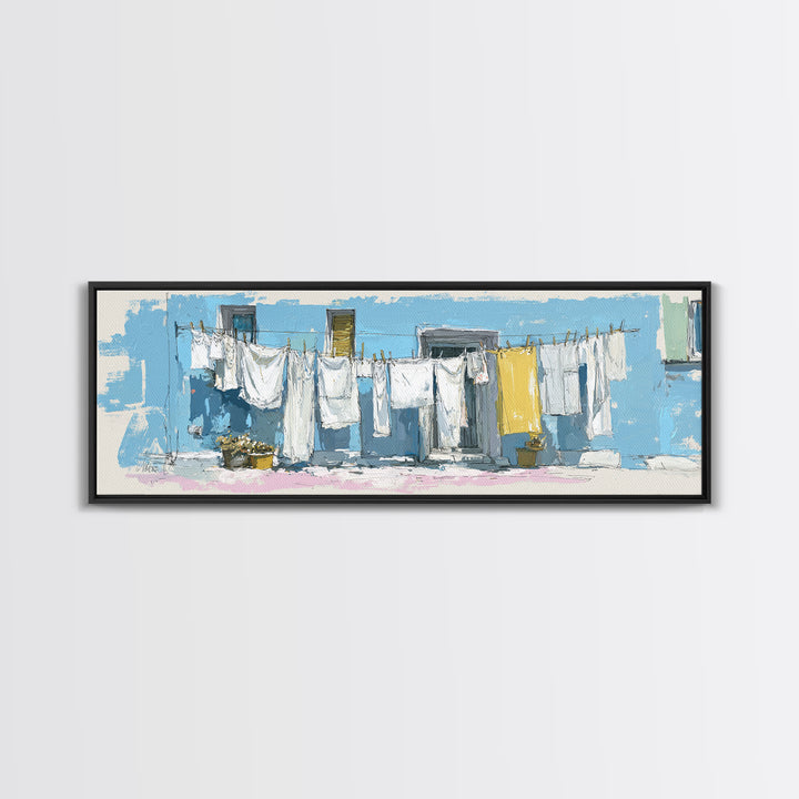 Simple Line Drawing of Hanging Laundry Canvas Print, Laundry Room Art, Painting, Living Room Decor, Abstract Art, Clean, LRA-3x1-80