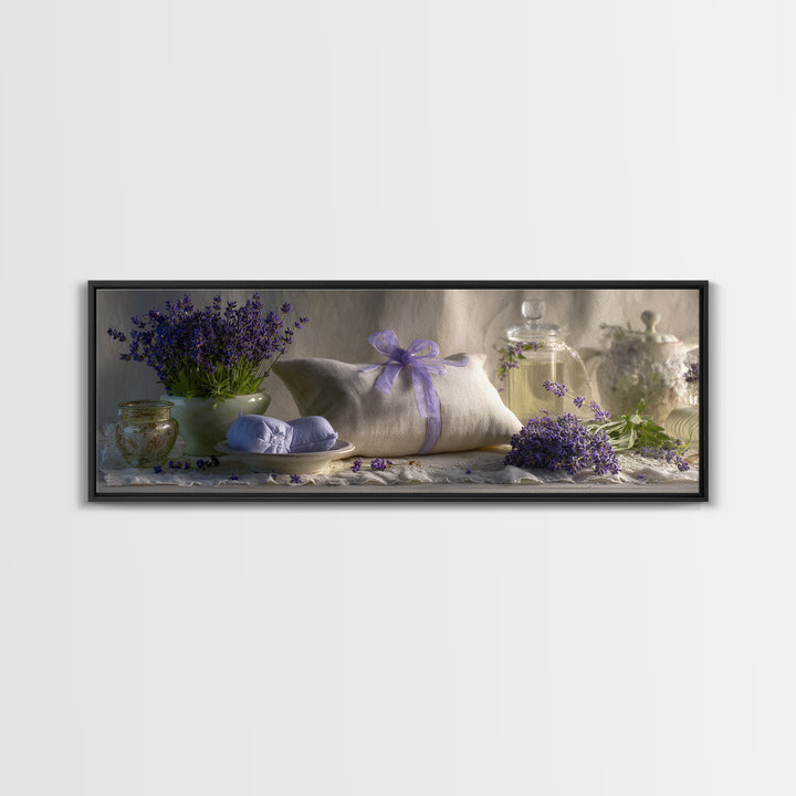 Lavender Sachet and Ribbon Still Life Framed Canvas Print, Laundry Room Art, Printable Art, Living Room Decor, Fine Art, Clean, LRA-3x1-9