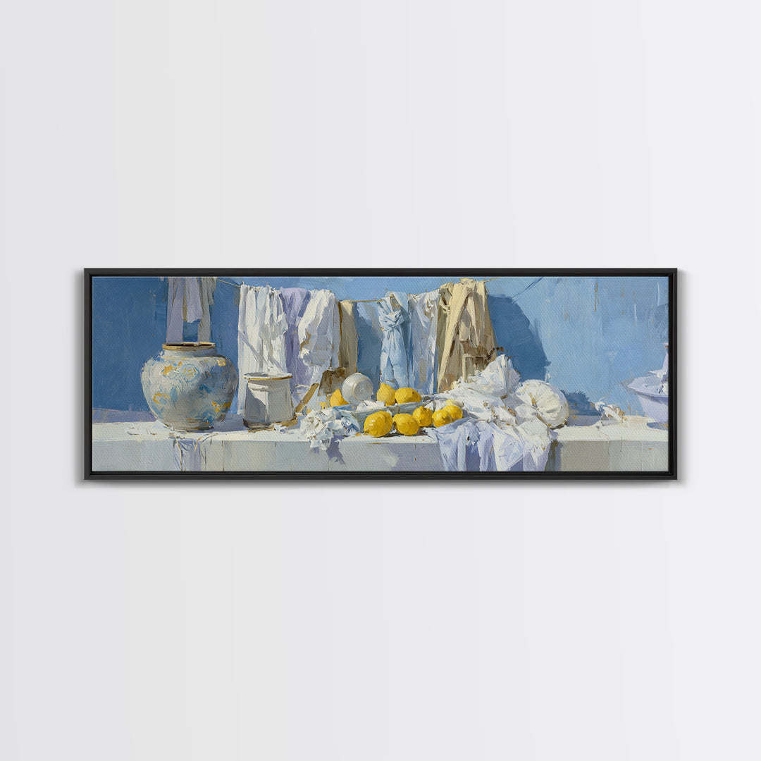 Lemon and Clean Linen Still Life Canvas Print, Laundry Room Art, Room Decor, Living Room Decor, Abstract Art, Clean, LRA-3x1-91
