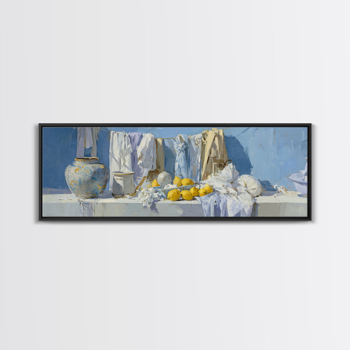 Lemon and Clean Linen Still Life Canvas Print, Laundry Room Art, Room Decor, Living Room Decor, Abstract Art, Clean, LRA-3x1-91