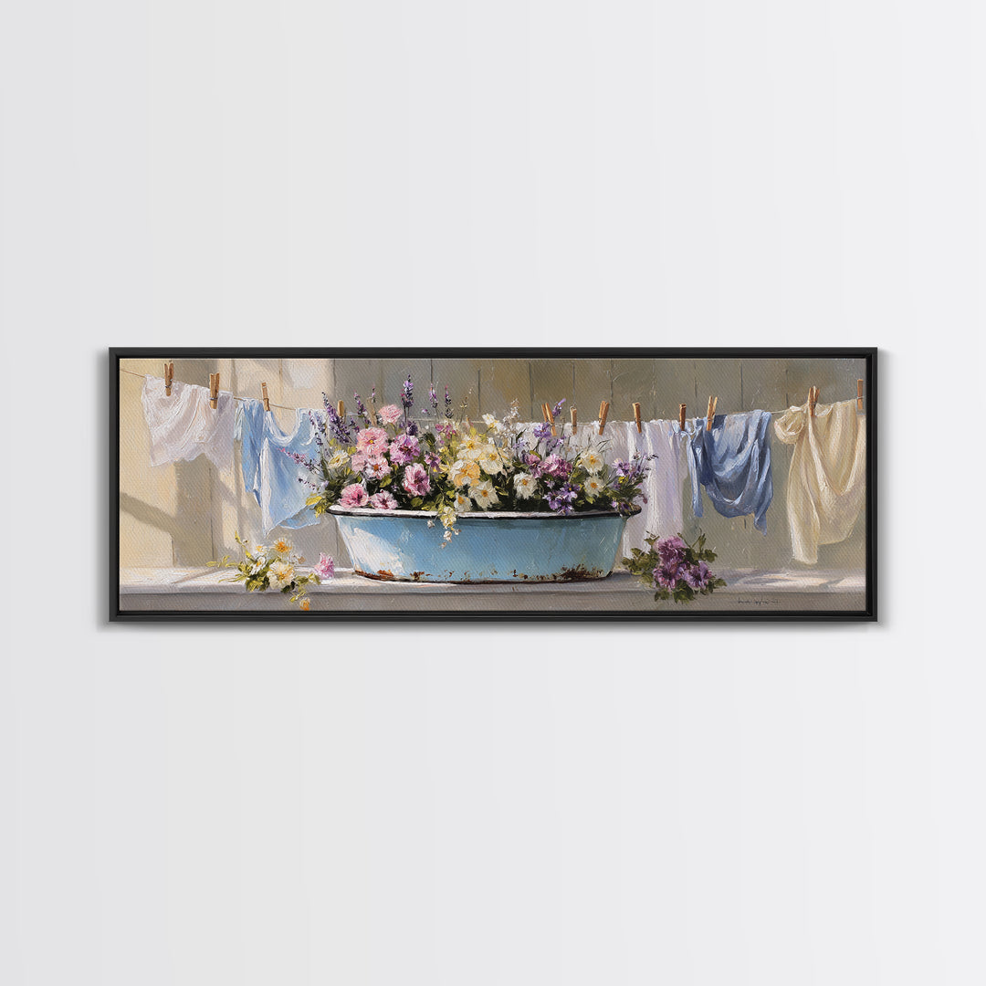 Old Enamel Basin Filled Canvas Print, Laundry Room Art, Neutral Decor, Living Room Decor, Fine Art, Clean, Home Decor, LRA-3x1-96