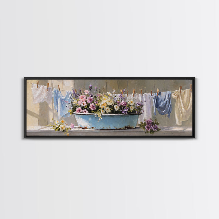 Old Enamel Basin Filled Canvas Print, Laundry Room Art, Neutral Decor, Living Room Decor, Fine Art, Clean, Home Decor, LRA-3x1-96