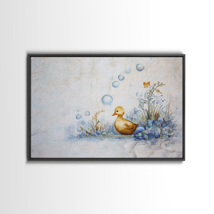 Duck and Bubbles Whimsical Watercolor Framed Canvas Print, Laundry Room Art, Downloadable Art, Living Room Decor, Clean, LRA-3x2-19