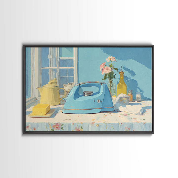 Retro Iron Illustration Canvas Print, Laundry Room Art, Farmhouse Wall Art, Living Room Decor, Oil Painting, Clean, LRA-3x2-37