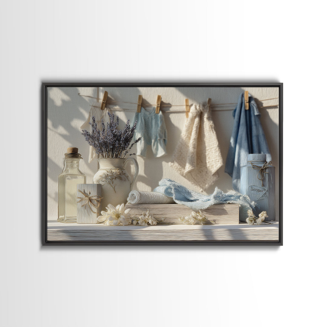 Farmhouse Laundry Sign Ornament Without Words Framed Canvas Print, Laundry Room Art, Room Decor, Living Room Decor, Clean, LRA-3x2-47